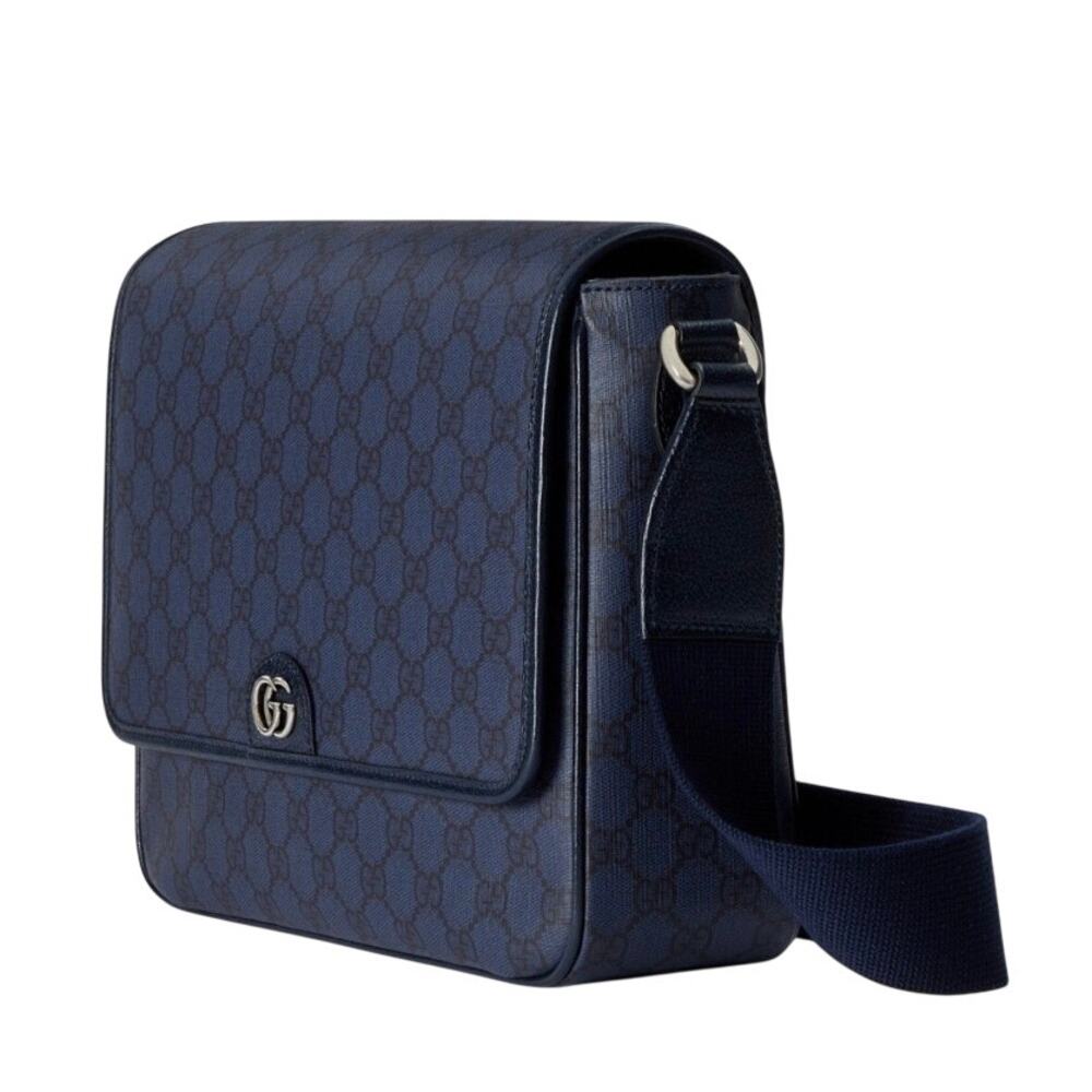 Gucci GG Supreme Monogram Dollar Calfskin Ophidia Messenger Bag Dark Blue NWT